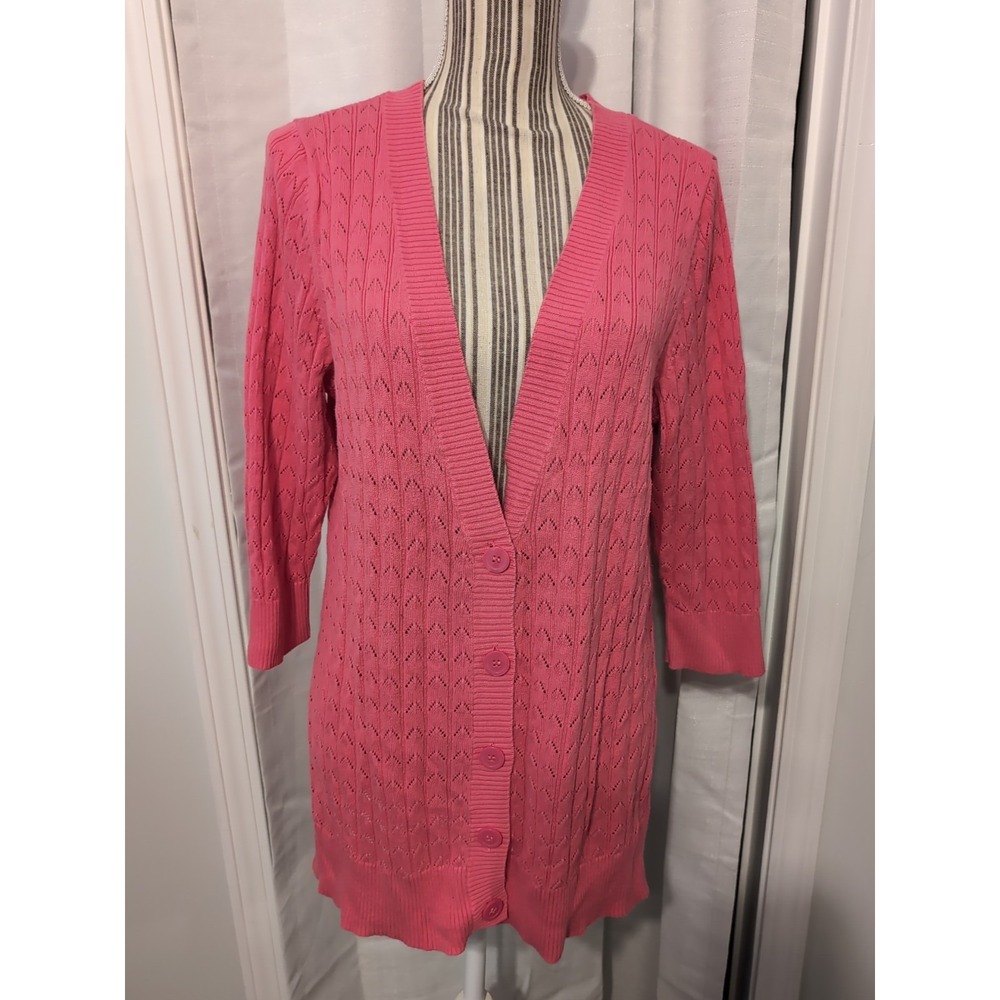 Lane Bryant Hot Pink 3/4 Sleeve Knit Button Up Cardigan 14/16 Cottagecore Granny